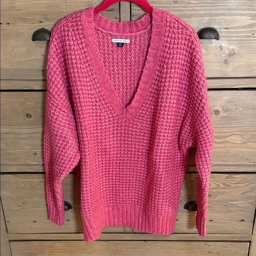 American Eagle Outfitters Pink V-Neck Sweater